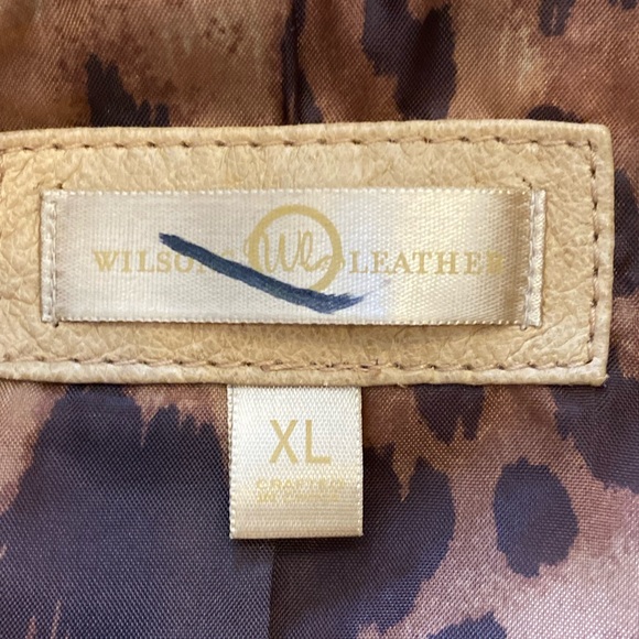 Wilson’s Leather Womens Tan Textured Leather w Die Cut Pattern Border Blazer/ XL - Picture 10 of 15